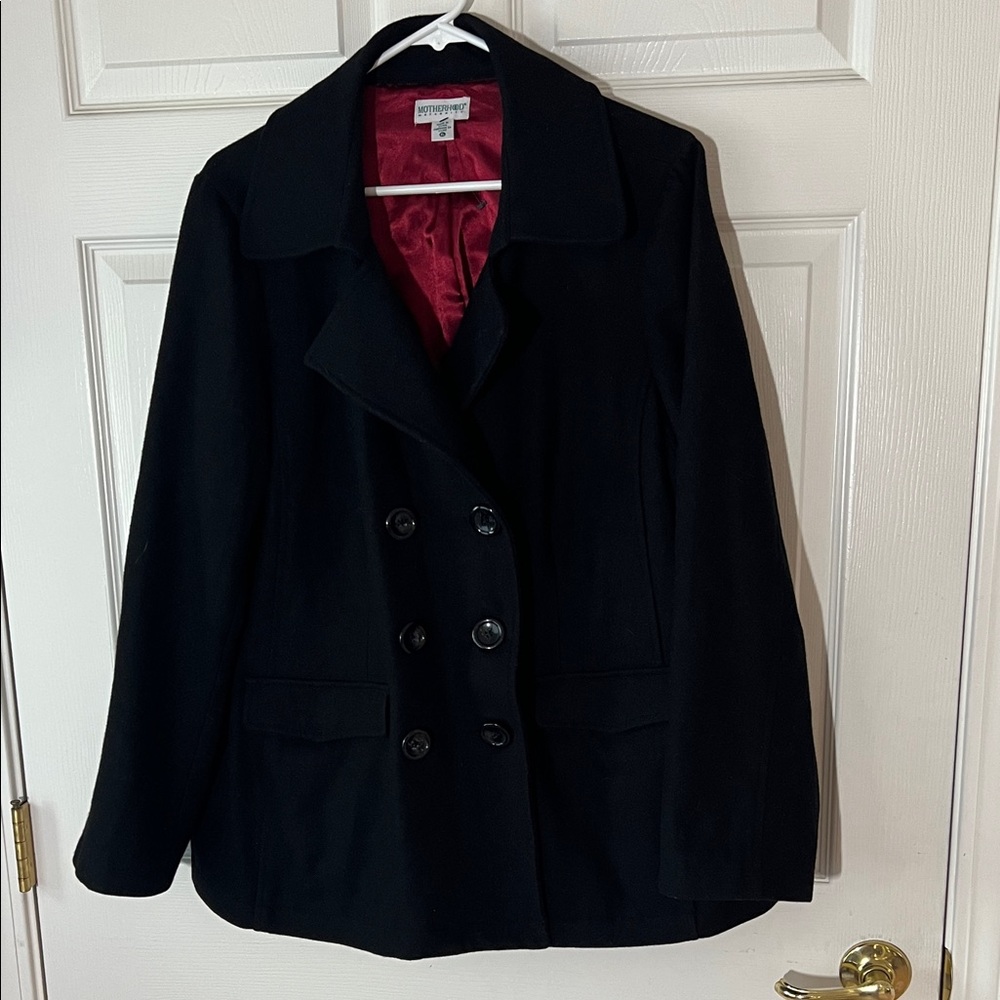 Motherhood Maternity Classic‎ Black Wool Blend Peacoat, Sz XL